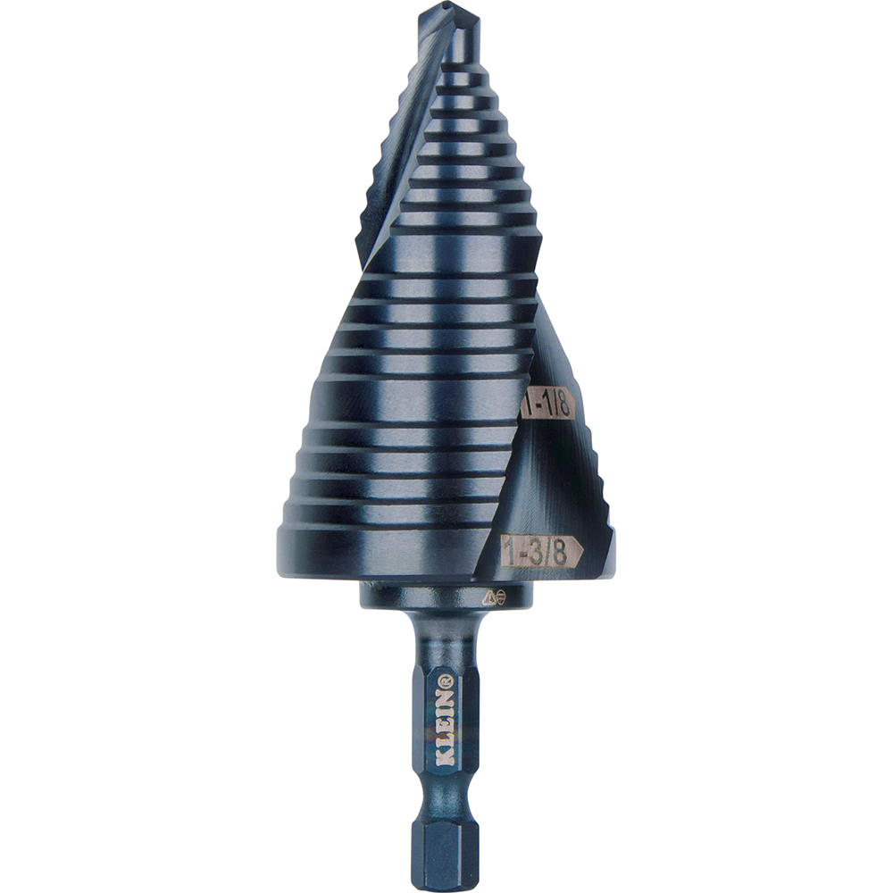 KLEIN Step Drill Bit, 7/8 to 1-3/8 - Straps